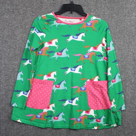 Mini Boden Girls Horses Green Pink Jersey Tunic Short Dress Long Sleeve 11-12 - Picture 1 of 5